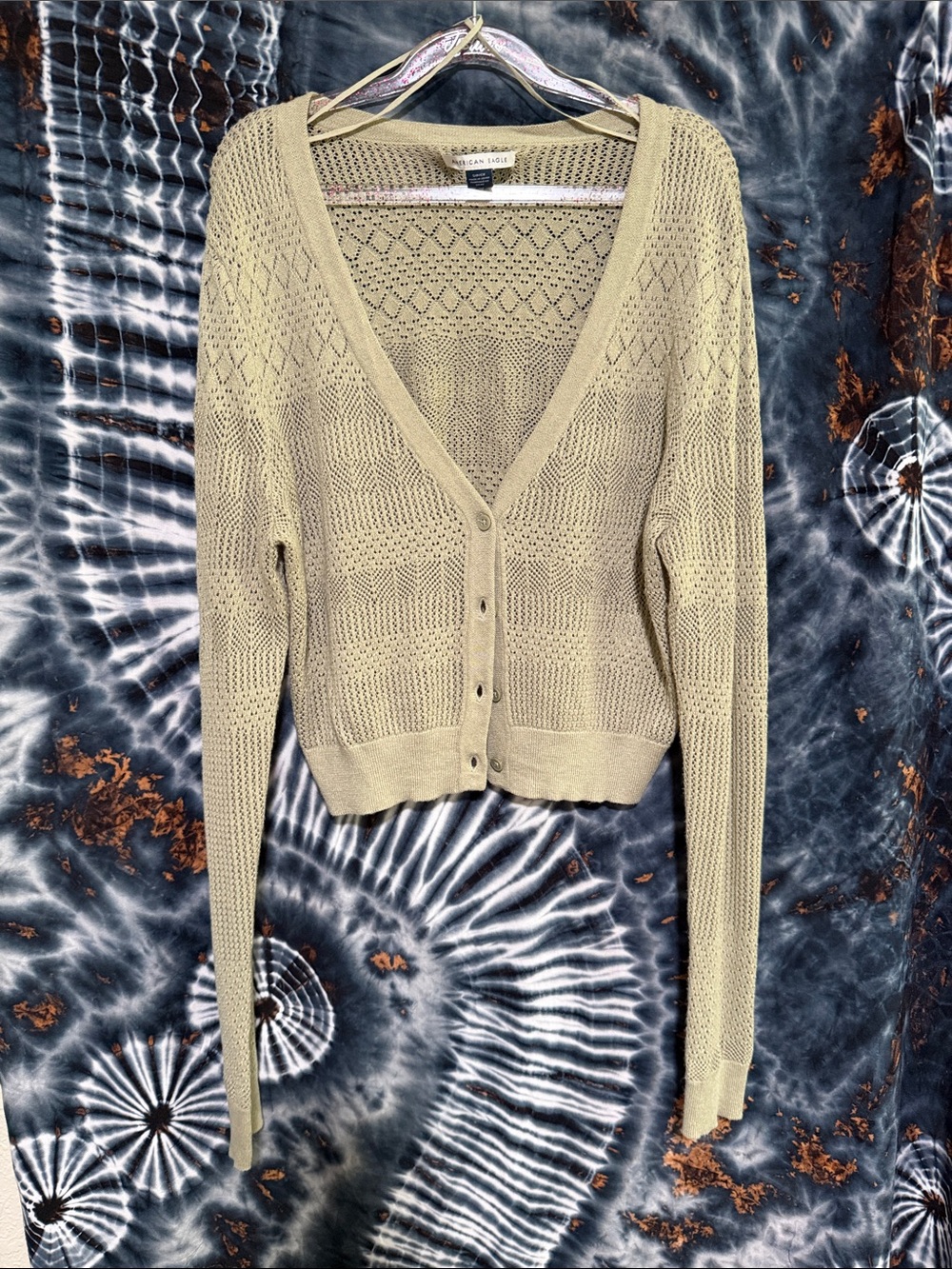 American Eagle Outfitters Open-Knit V-Neck Cardigan Sweater